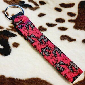 Pink Thunderbird Western Neoprene Wristlet Keychain Key Fob